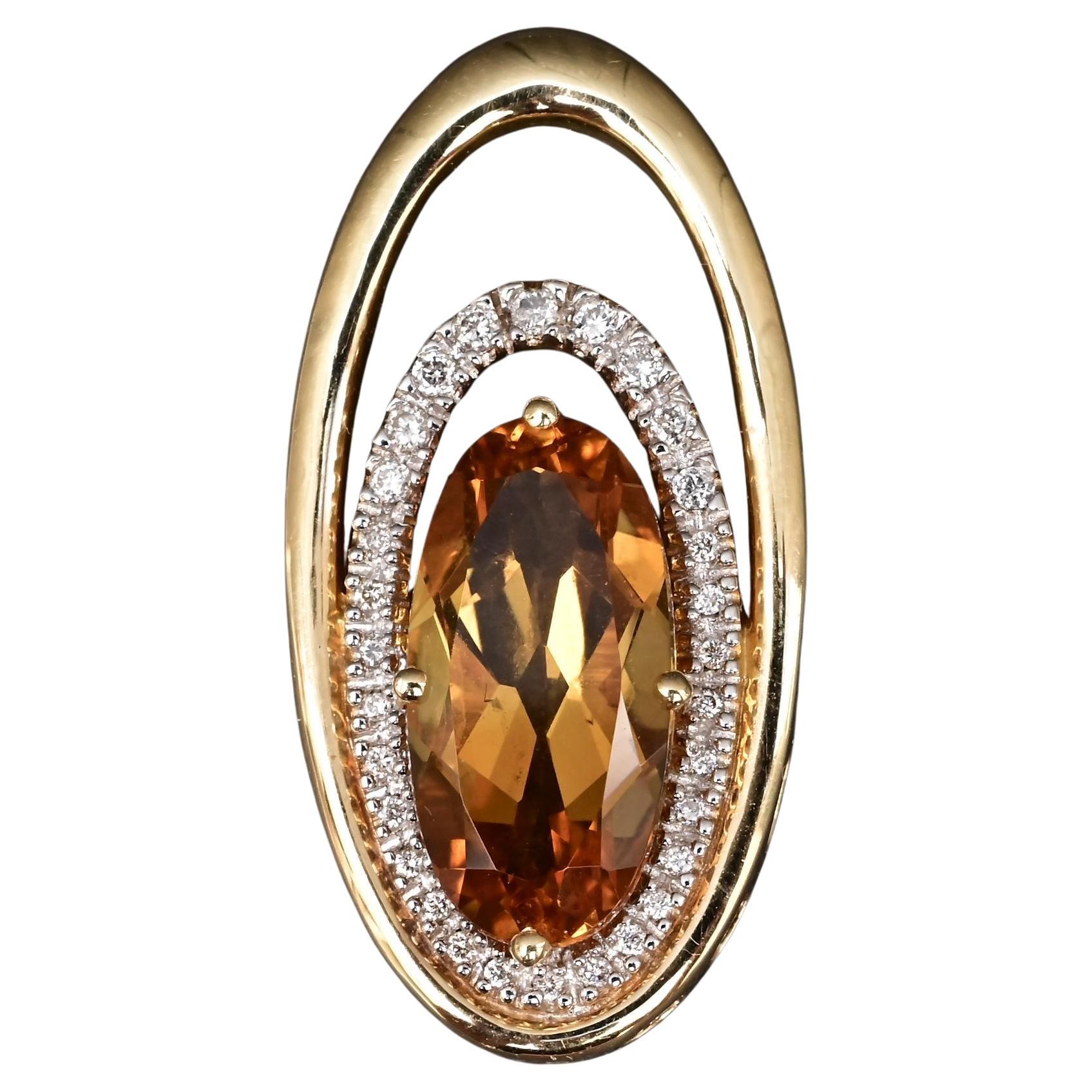 IGI Certified 14K Yellow Gold Pendant 4.40ct Oval Natural Citrine & Diamonds