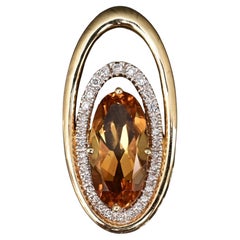 IGI Certified 14K Yellow Gold Pendant 4.40ct Oval Natural Citrine & Diamonds