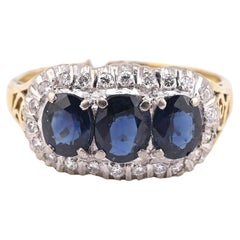 IGI Certified 14K Yellow & White Gold Sapphire Diamond Ring 1.96 CTW Size 8