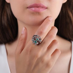 IGI Certified 1.50 Carat Diamond and Emerald Statement Ring 14K Gold
