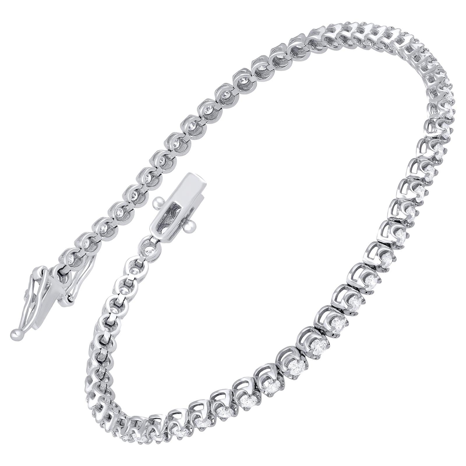 Bracelet tennis charmant en or blanc 10 carats avec diamants de 1,50 carat certifiés TJD IGI