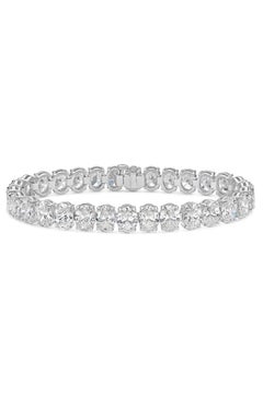 IGI Certified 15.00 Carat Oval Shape Diamonds 18K Gold Tennis Bracelet