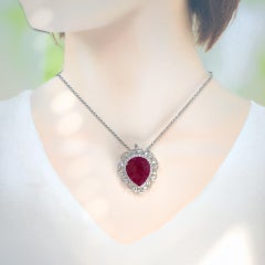 IGI Certified 15.03 Carat Ruby & Diamond Pendent in 18K White Gold