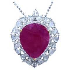Colgante de oro blanco de 18 quilates con rubí y diamantes de 15,03 quilates con certificado IGI