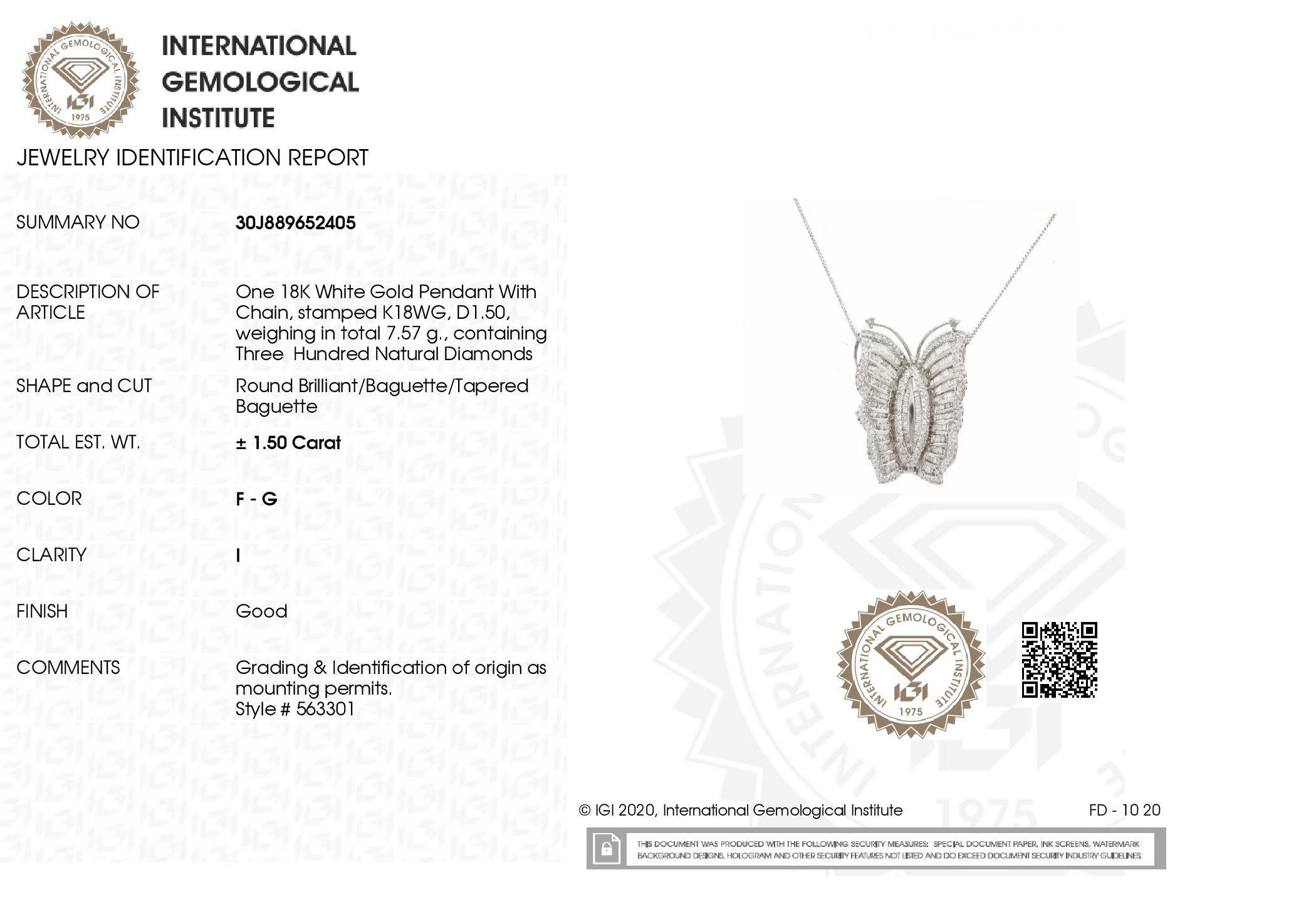 IGI Certified 1.50ct Natural Diamonds 18K White Gold Necklace For Sale 3
