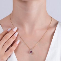 Collier avec pendentif en rubis naturel et diamants certifié IGI, de 1,51 carat, en or 14 carats