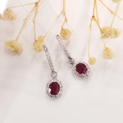 IGI Certified 1.58 Carat Ruby & 0.44 Carat Diamond Earrings in 18K White Gold