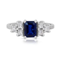 IGI Certified 1.51ct Sapphire and Diamonds Cluster Ring in 18k White Gold