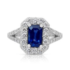 IGI Certified 1.51ct Sapphire and Diamonds Cluster Ring in 18k White Gold