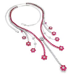 IGI Certified 15.25ct Natural Rubies 9.00ct Diamonds 18K Gold Necklace