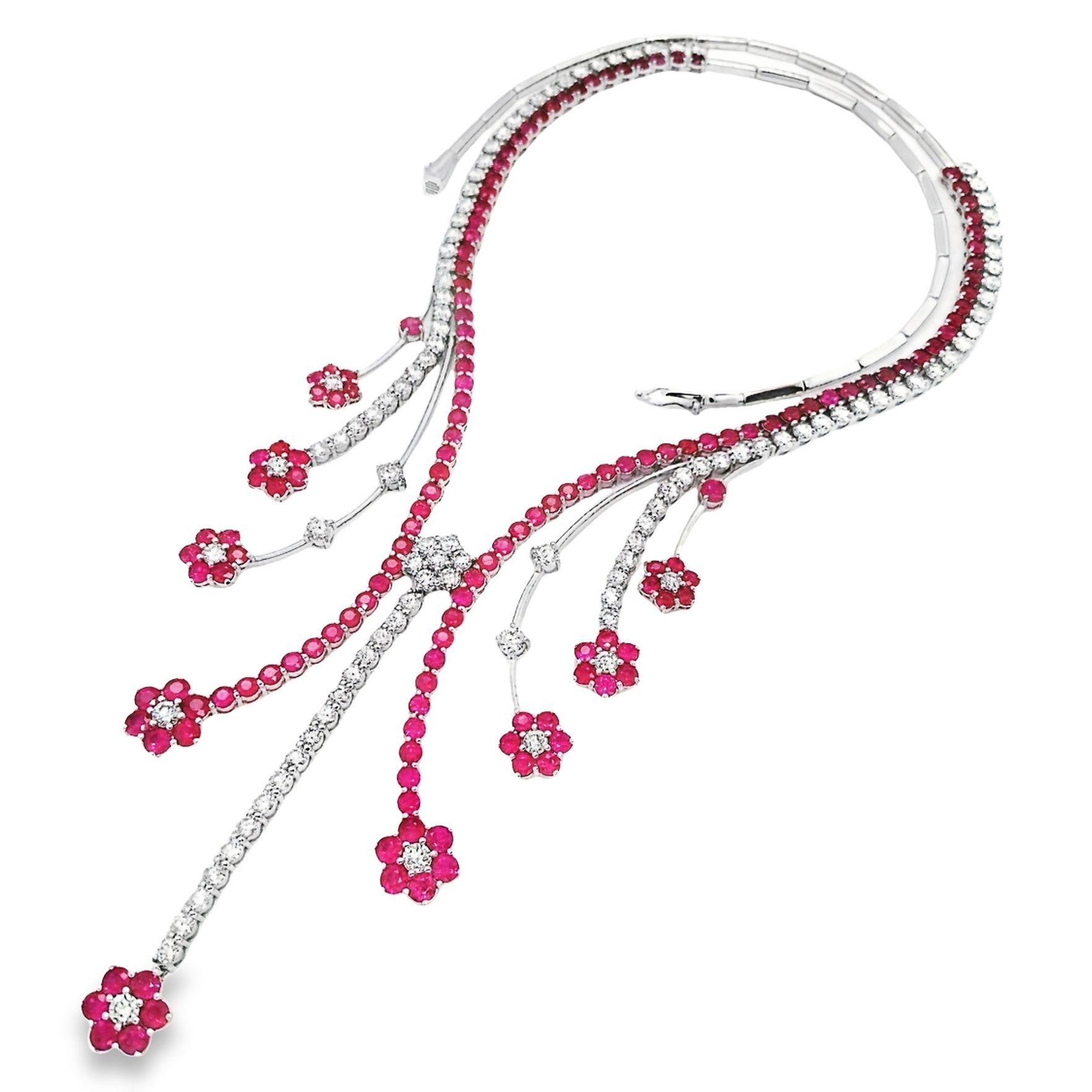 Collar de oro de 18 quilates con rubíes naturales 9,00 quilates de diamantes con certificado IGI de 15,25 quilates en Nuevo estado para la venta en Hong Kong, HK