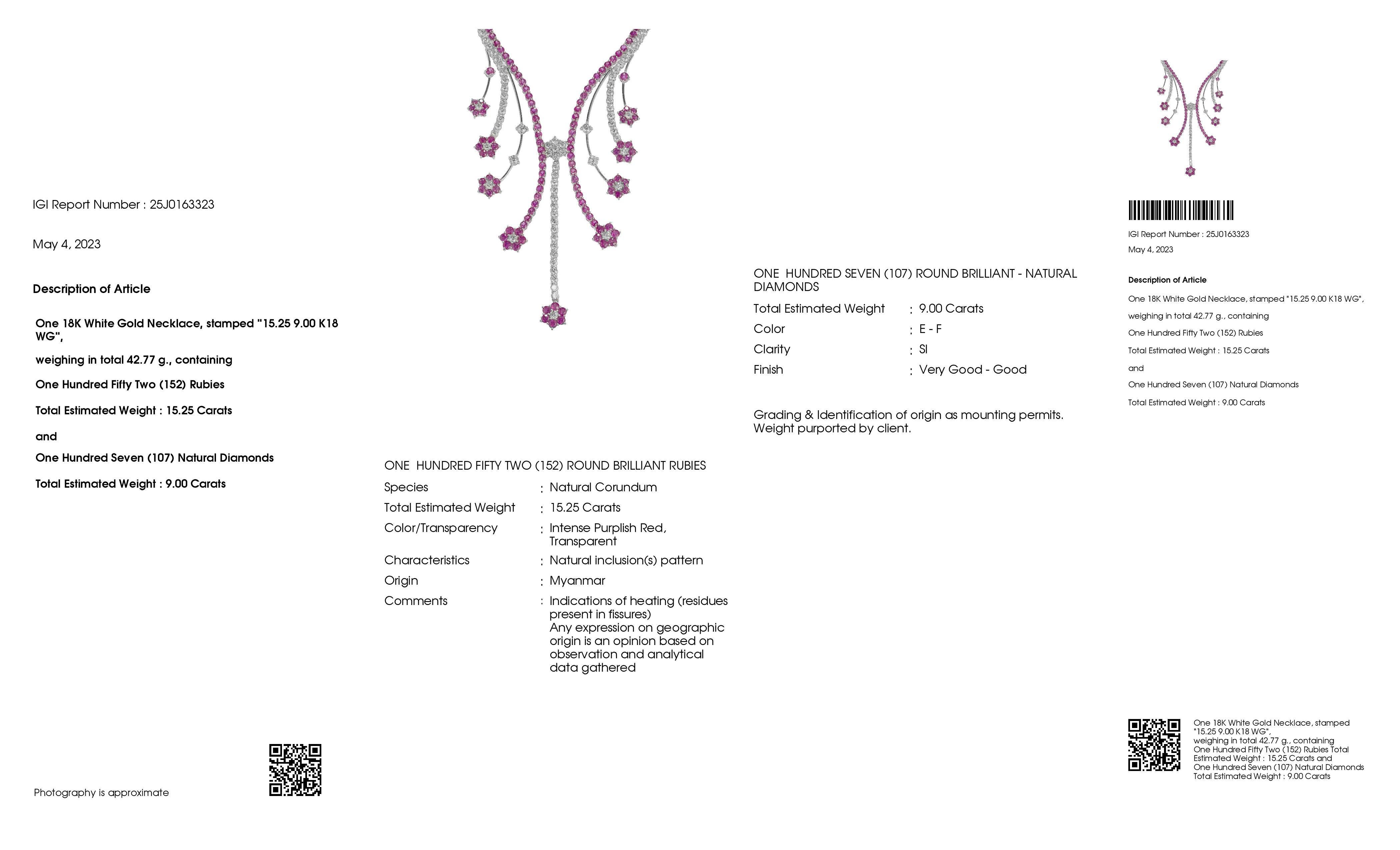 De las mujeres Collar de oro de 18 quilates con rubíes naturales 9,00 quilates de diamantes con certificado IGI de 15,25 quilates en venta