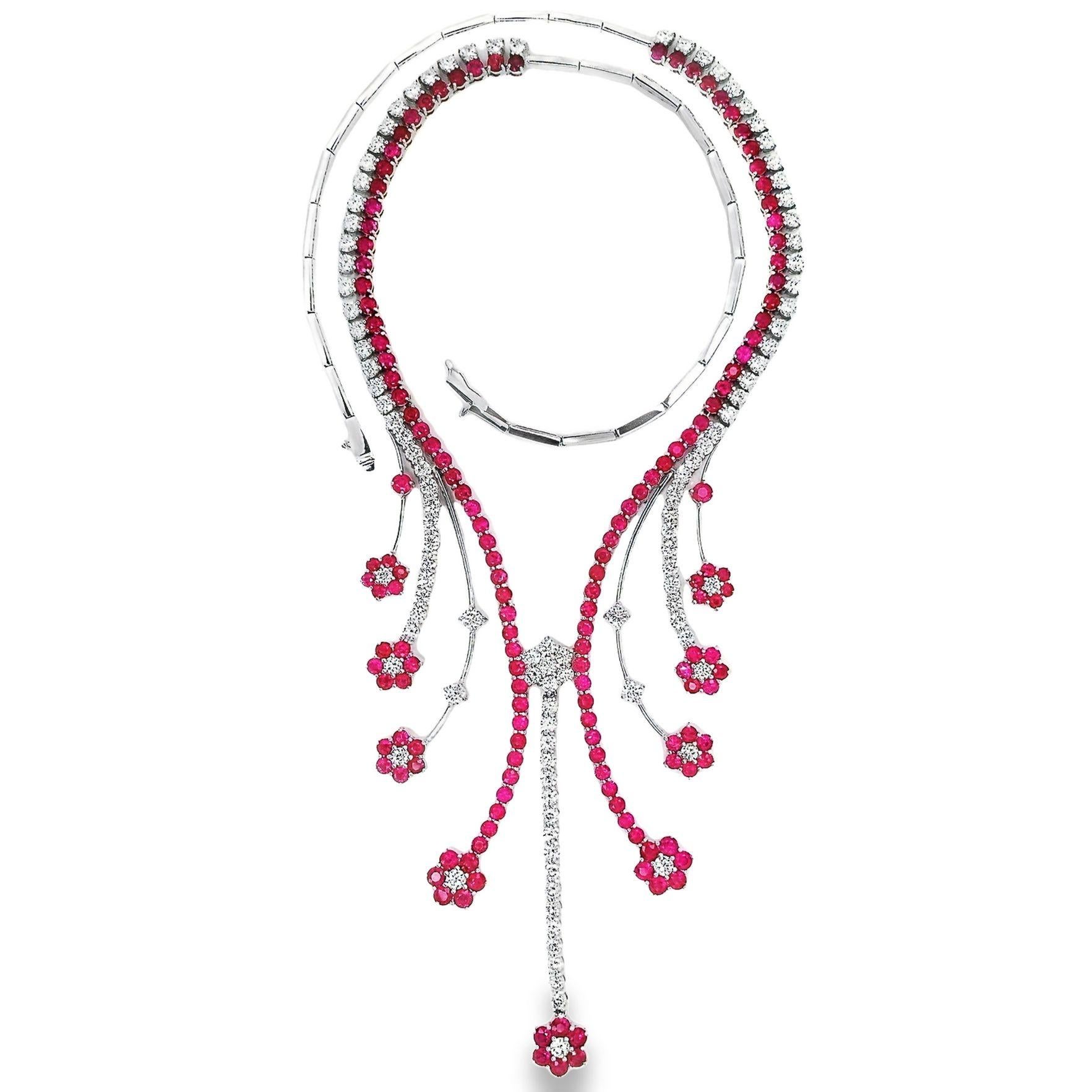 Collar de oro de 18 quilates con rubíes naturales 9,00 quilates de diamantes con certificado IGI de 15,25 quilates en venta 3