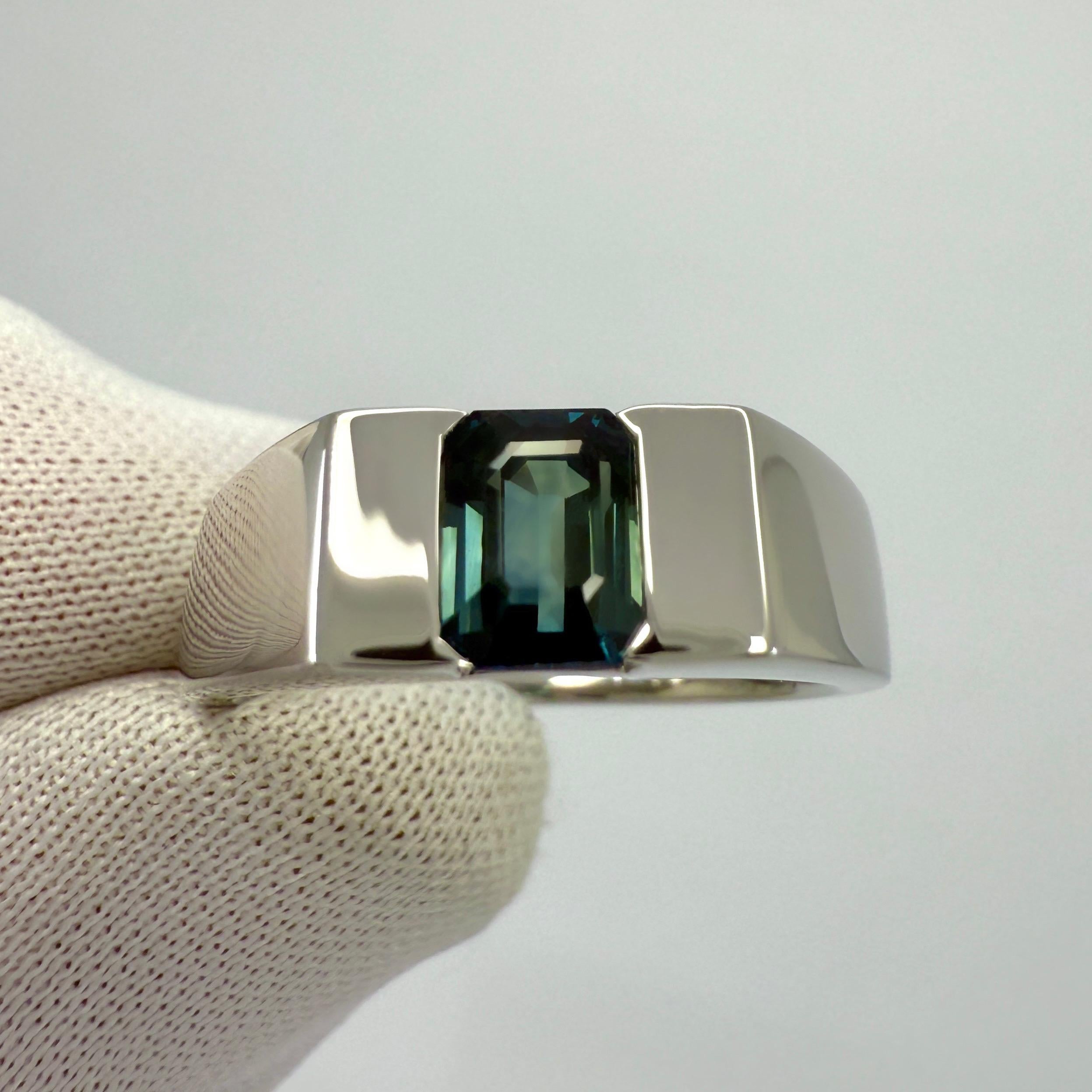 IGI Certified 1.53ct Blue Untreated Sapphire Fancy Platinum Signet Band Ring For Sale 5