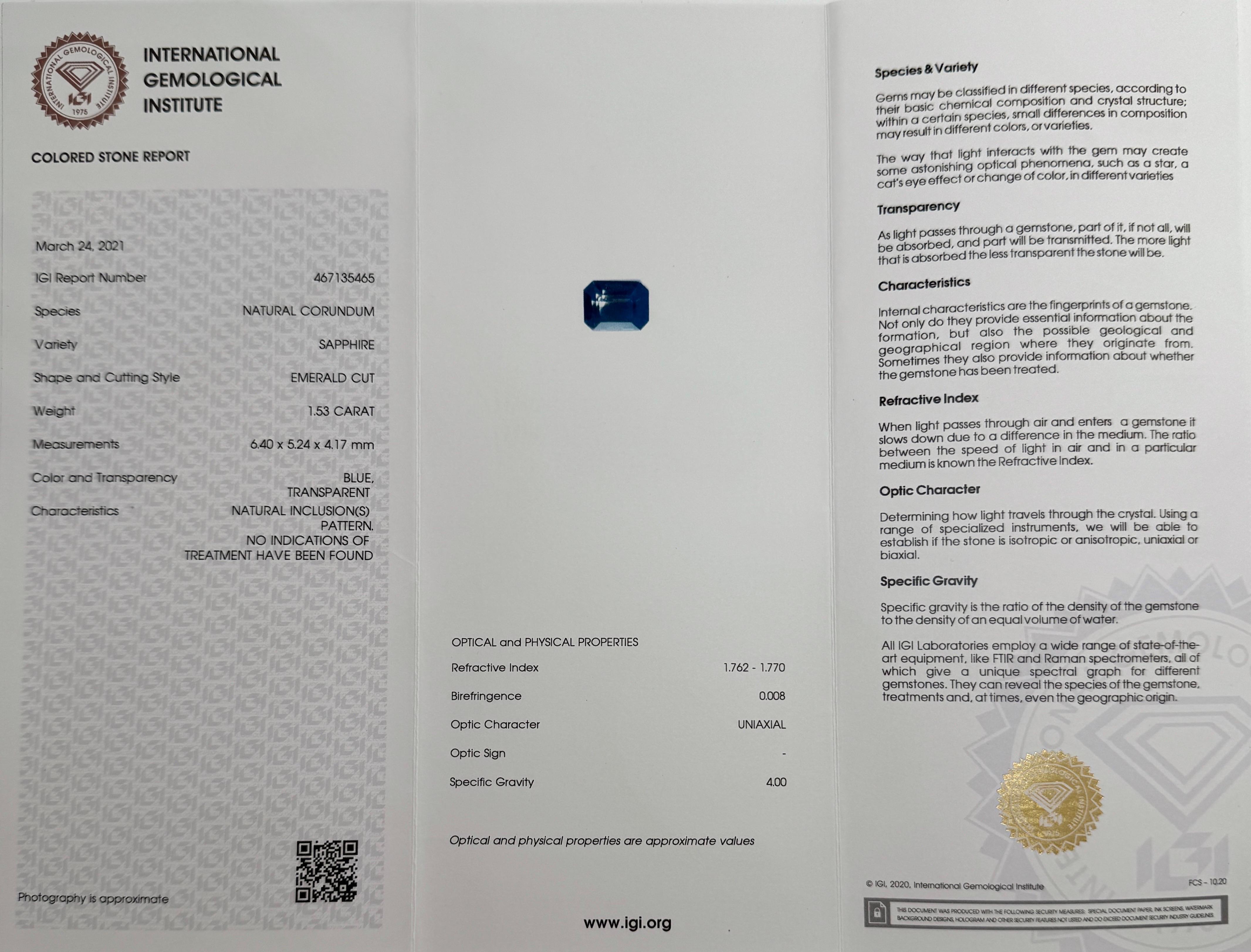 Trapezoid Cut IGI Certified 1.53ct Blue Untreated Sapphire Fancy Platinum Signet Band Ring For Sale