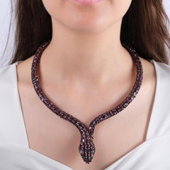 Collier serpent en or 8K certifié IGI 155,25 carats rhodolite et diamant