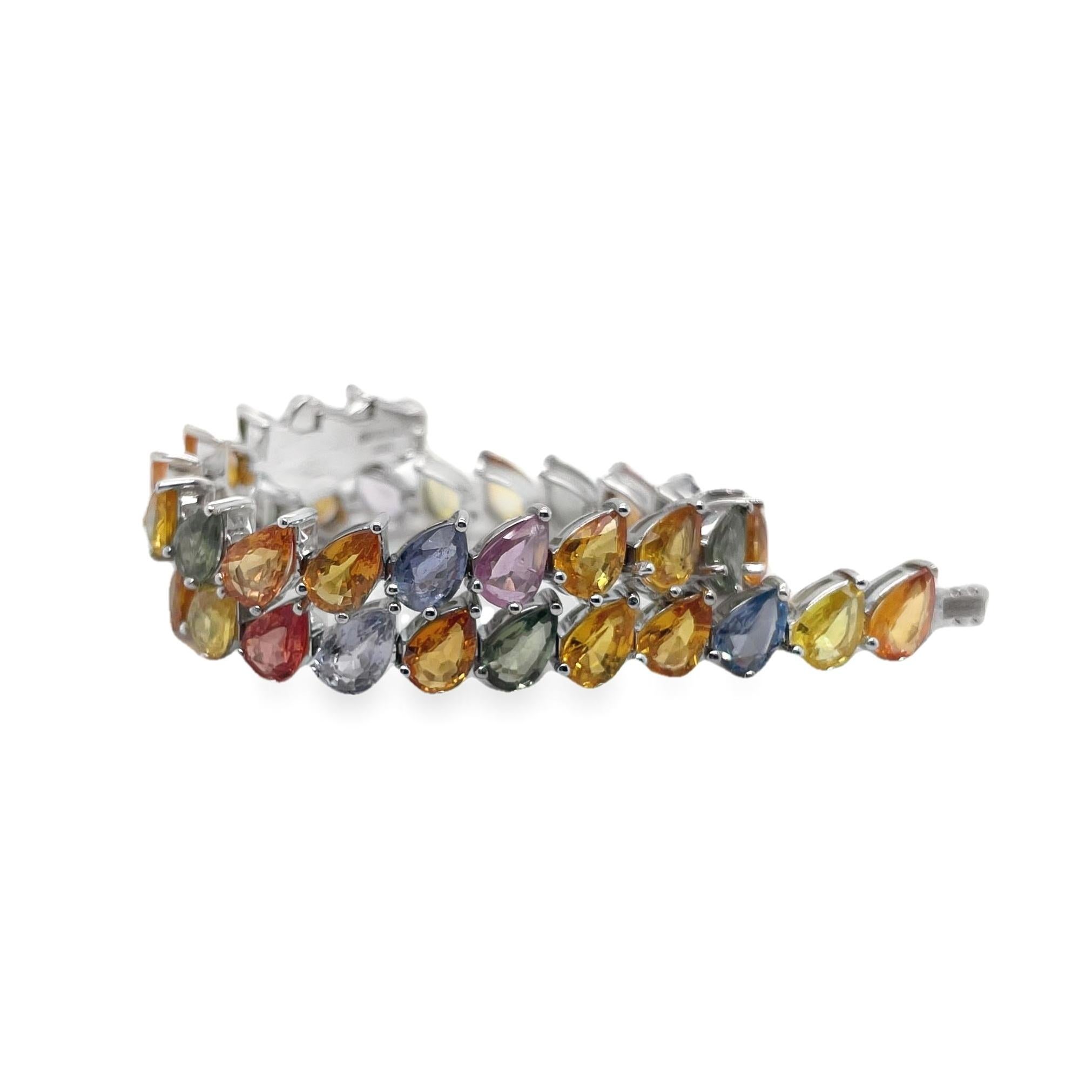 Women's IGI Certified 15.69ct Natural Sapphires 14K White Gold Bracelet For Sale