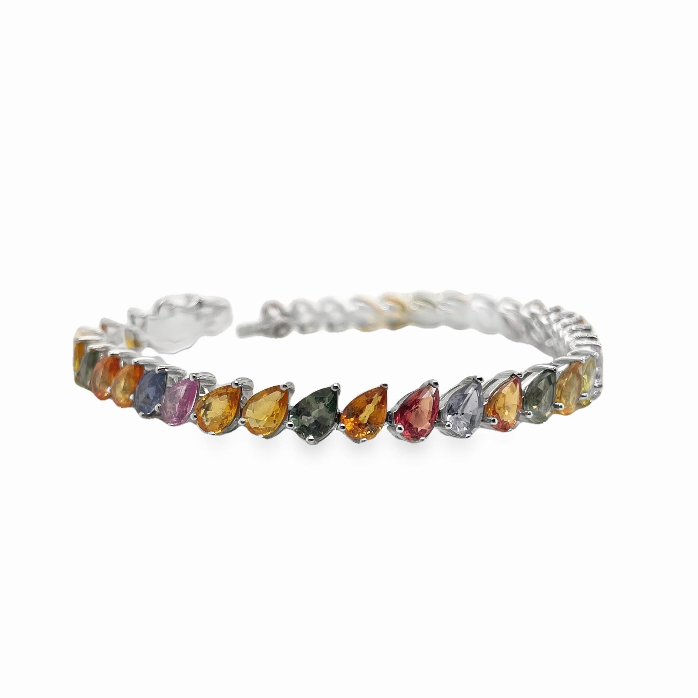 IGI Certified 15.69ct Natural Sapphires 14K White Gold Bracelet For Sale 1