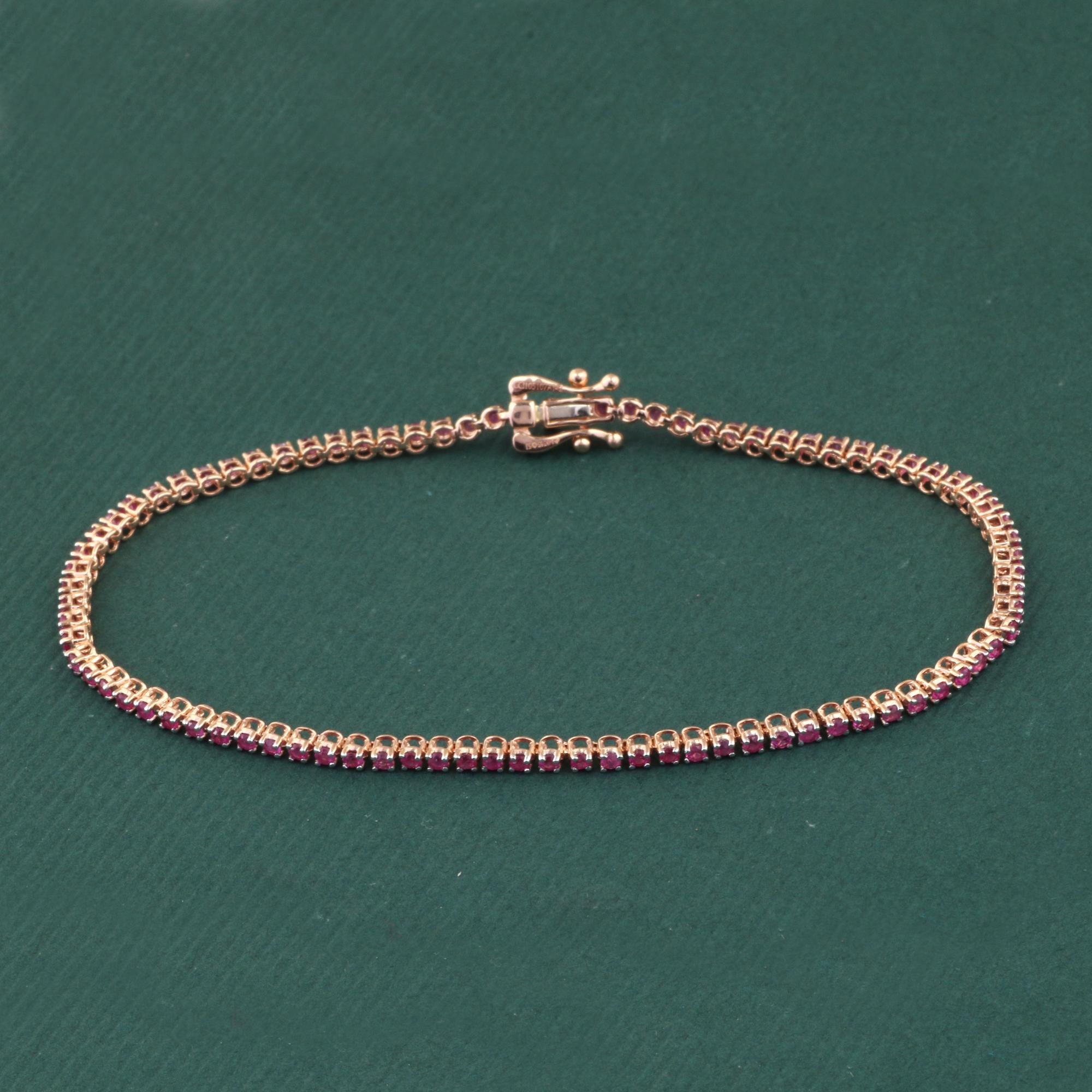 Modern IGI Certified 1.60 Carat Natural Ruby Gemstone 18K Rose Gold Chain Bracelet For Sale