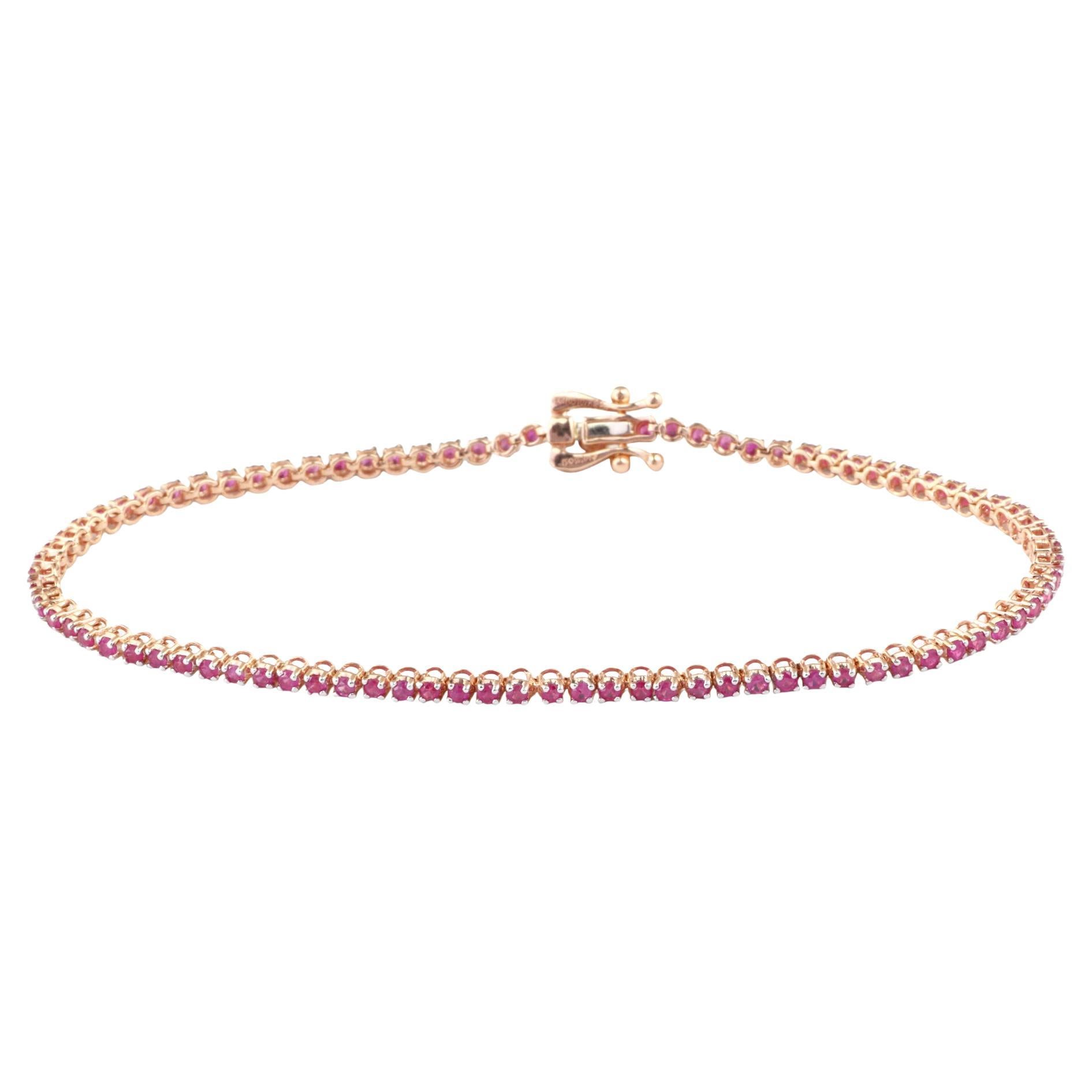 IGI Certified 1.60 Carat Natural Ruby Gemstone 18K Rose Gold Chain Bracelet For Sale