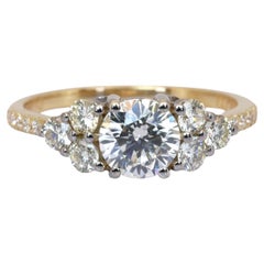Bague en or jaune et blanc 18k certifiée IGI avec 1,60ct de diamants en grappe