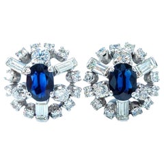 IGI Certified 1.63 Carat Unheated Blue Sapphire & Diamond Earrings in White Gold