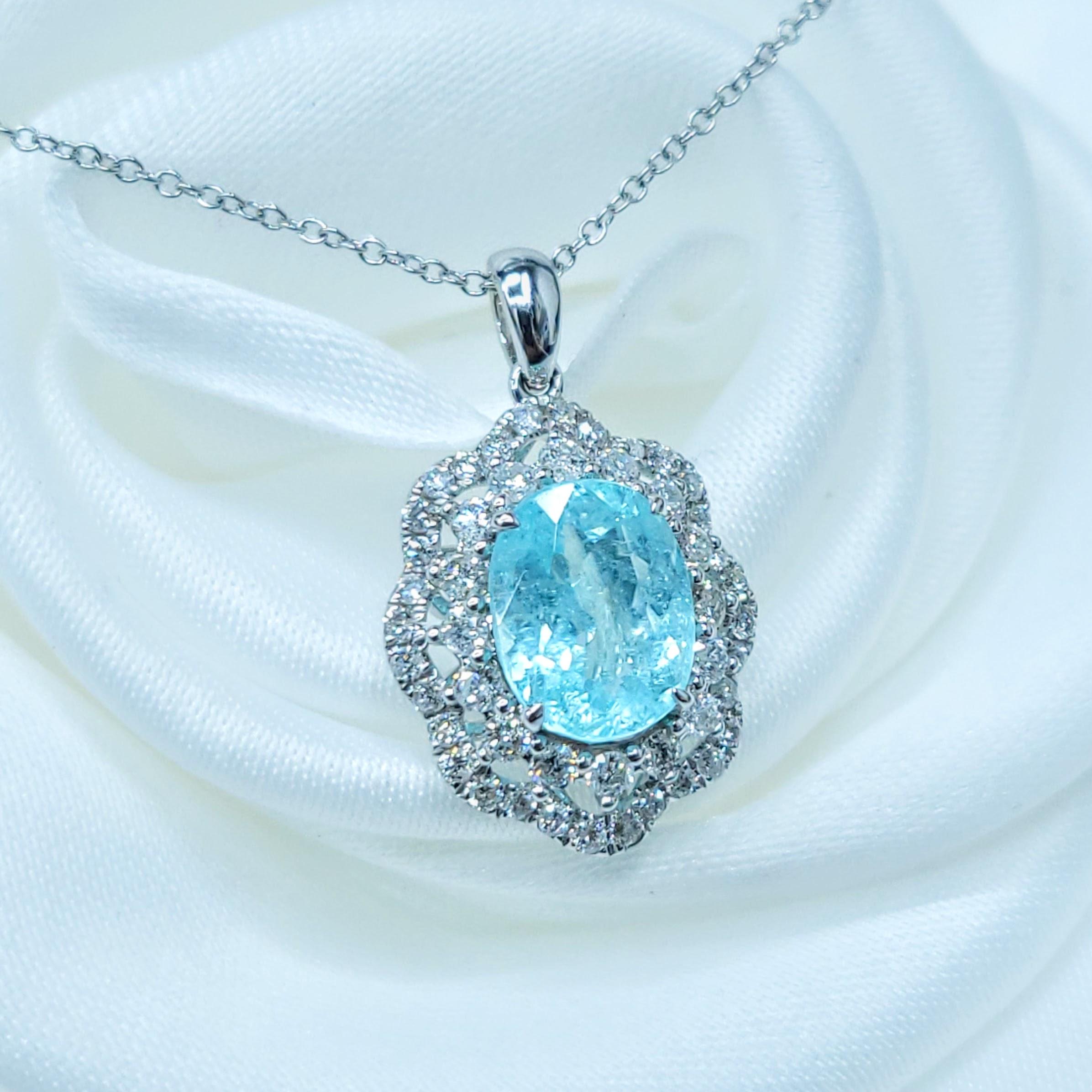 Taglio ovale Paraiba e diamante da 1,64 carati certificati IGI in oro bianco 18 carati in vendita