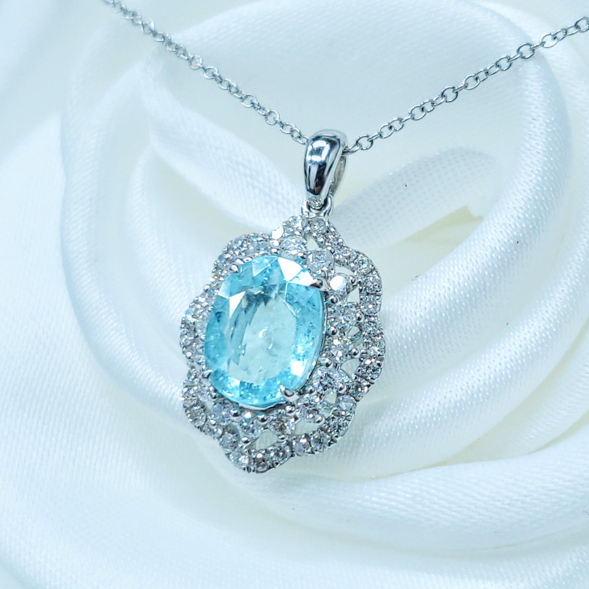 Paraiba e diamante da 1,64 carati certificati IGI in oro bianco 18 carati in vendita 1