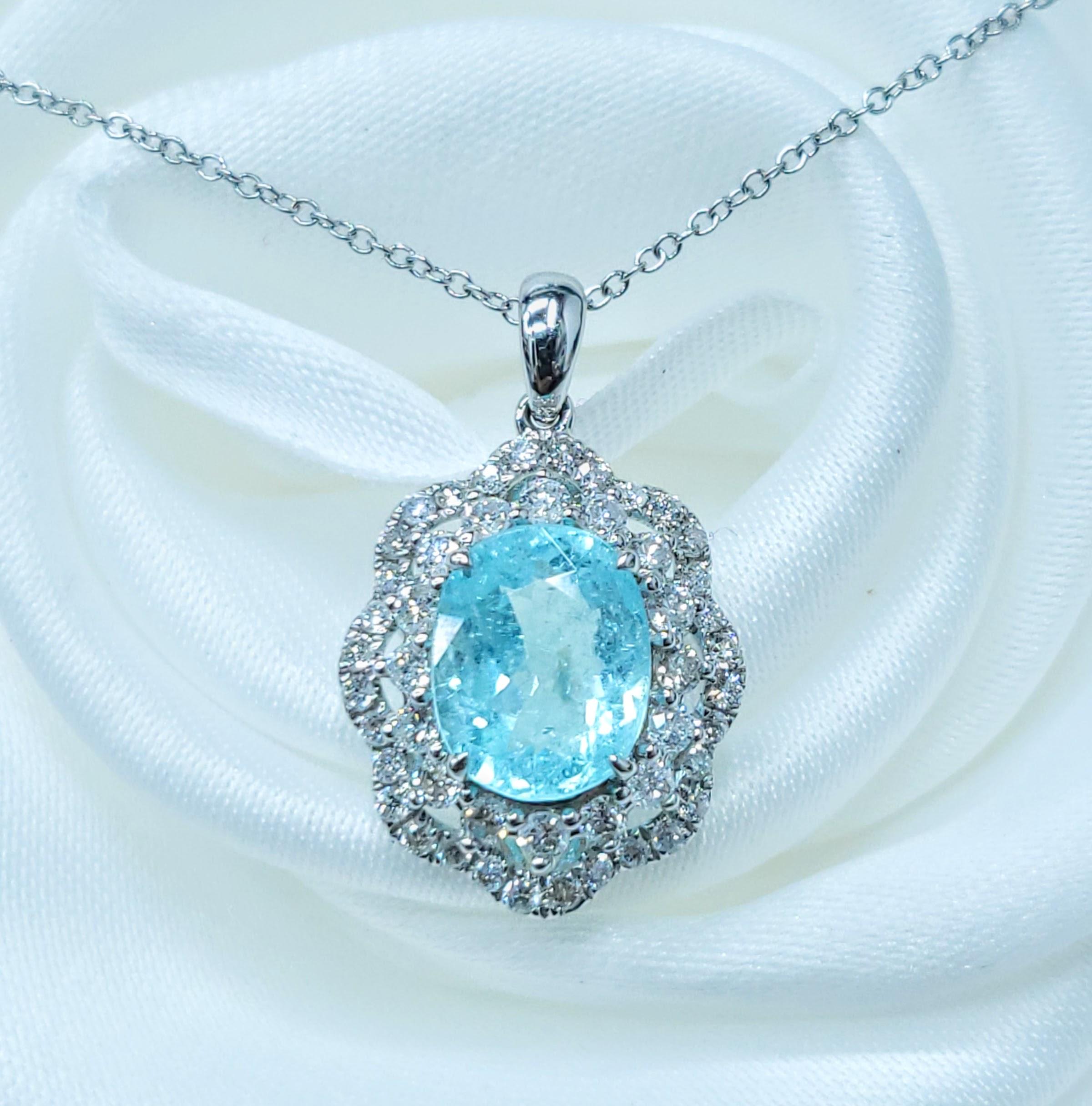 Paraiba e diamante da 1,64 carati certificati IGI in oro bianco 18 carati in vendita 2