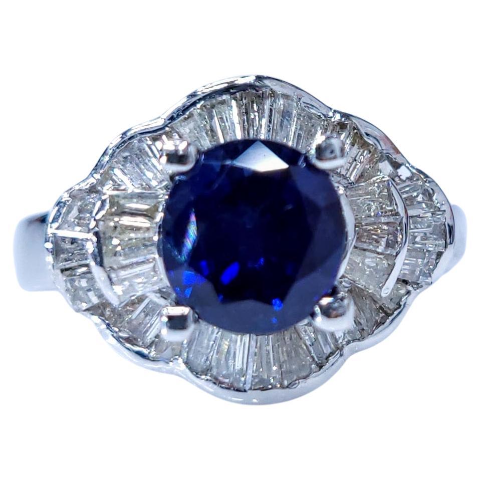 IGI Certified 1.65 Carat Blue Sapphire Ceylon Ring in 18K White Gold