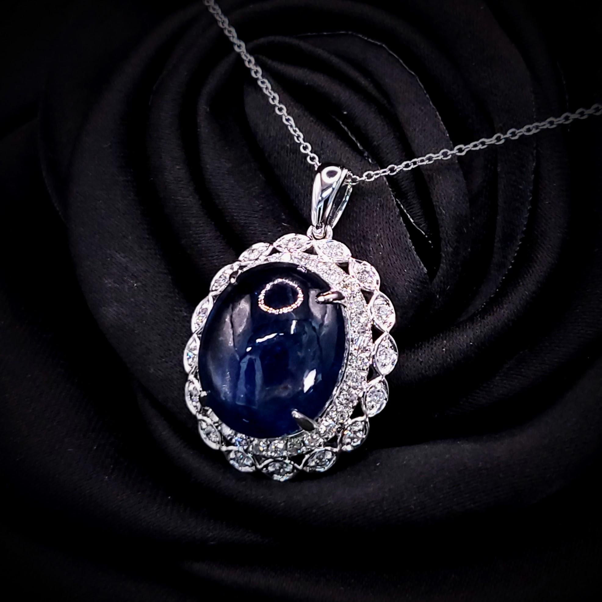 IGI-zertifizierter 16,56 Karat Sri Lankanischer Saphir und Diamant-Anhänger aus 18 Karat Weißgold für Damen oder Herren im Angebot