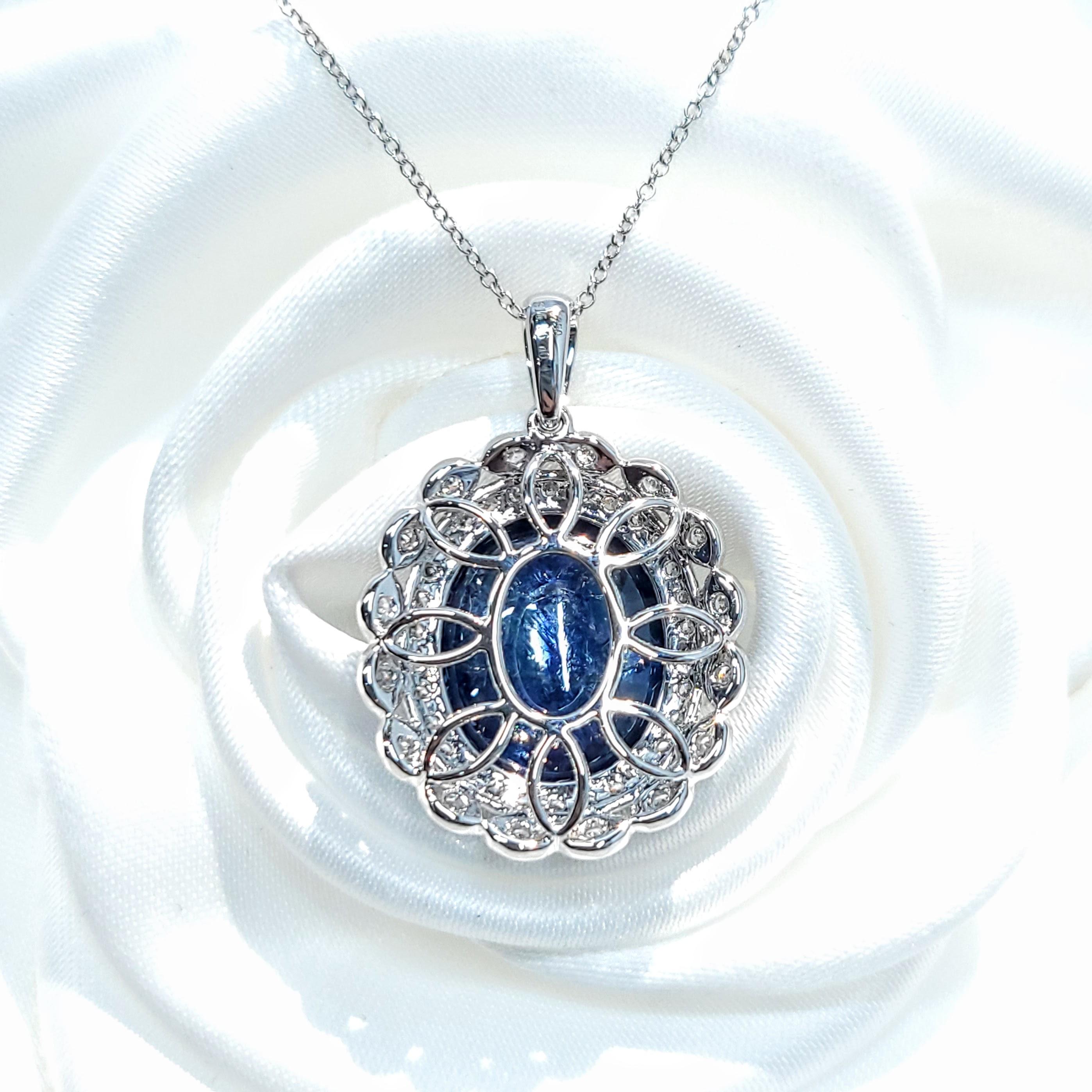 IGI-zertifizierter 16,56 Karat Sri Lankanischer Saphir und Diamant-Anhänger aus 18 Karat Weißgold im Angebot 1