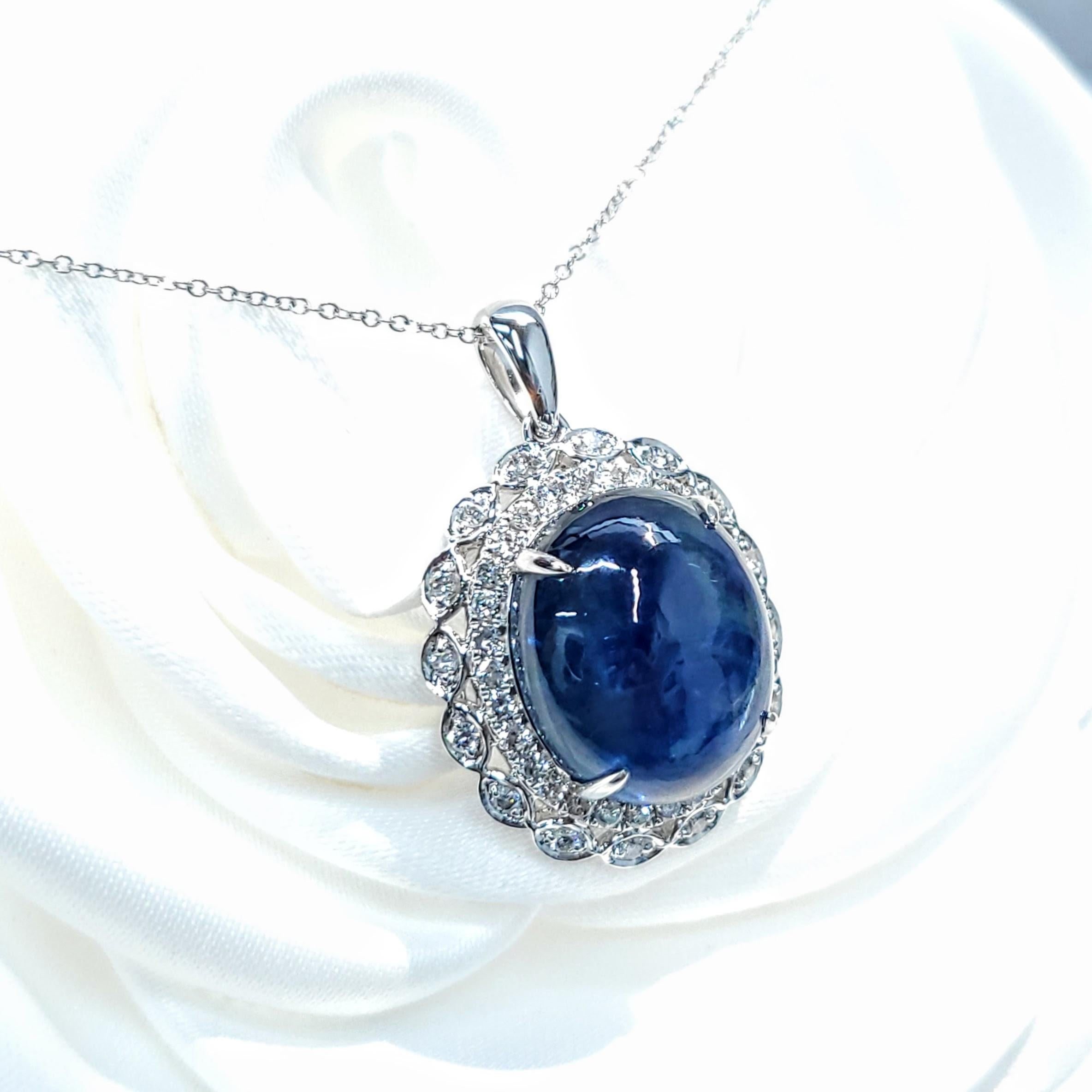 IGI-zertifizierter 16,56 Karat Sri Lankanischer Saphir und Diamant-Anhänger aus 18 Karat Weißgold im Angebot 2