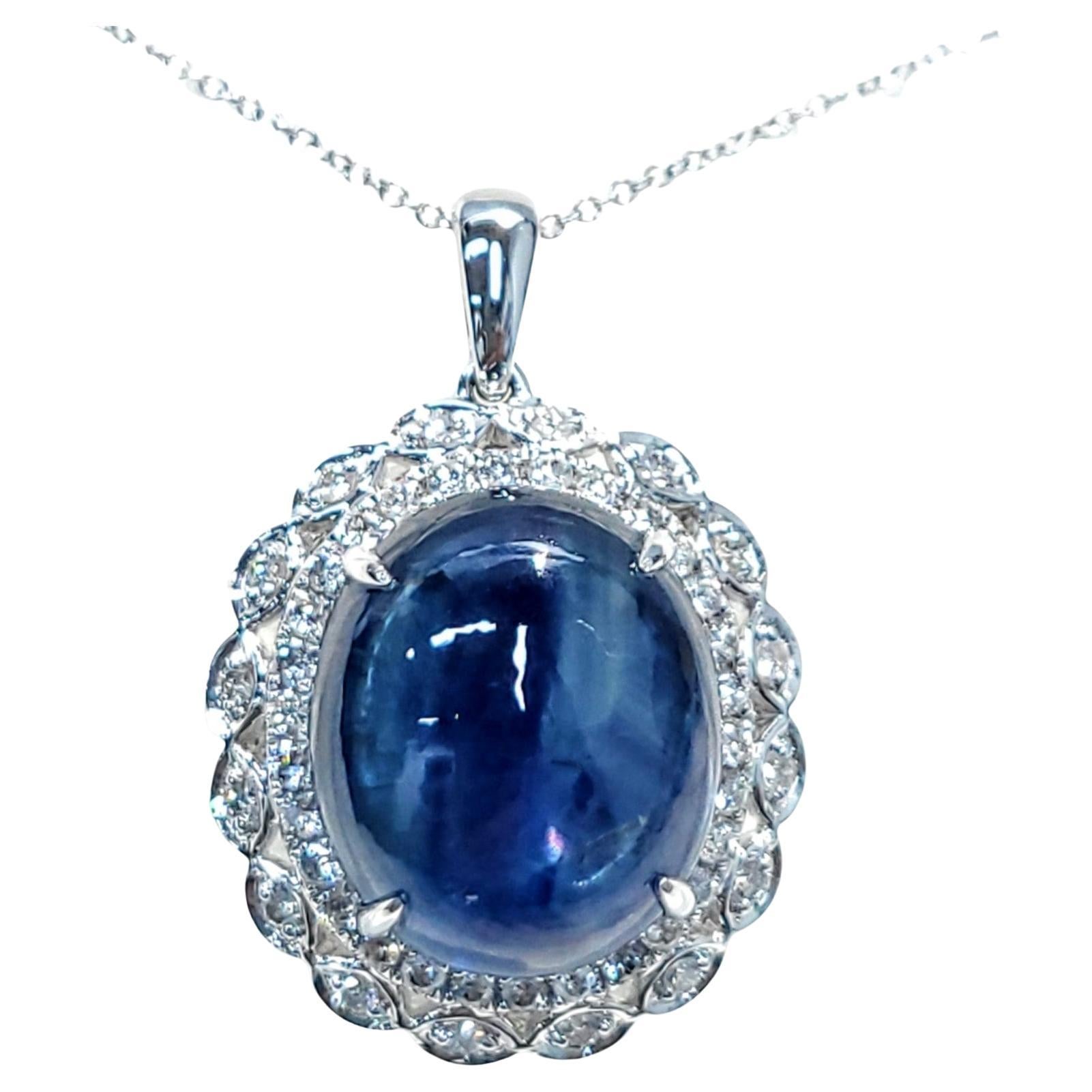 IGI Certified 16.56ct Sri Lankan Sapphire and Diamond Pendant in 18K White Gold