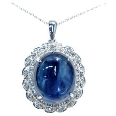 IGI Certified 16.56ct Sri Lankan Sapphire and Diamond Pendant in 18K White Gold