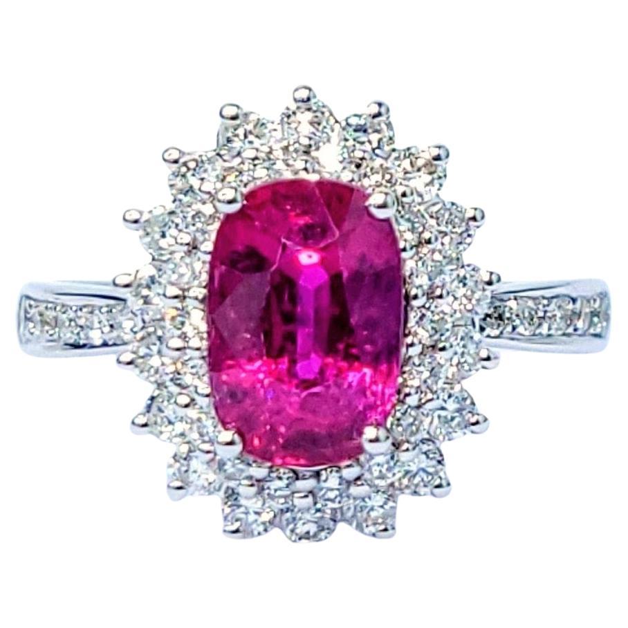 IGI Certified 1.68 Carat Burma Ruby and Diamond Ring in 18K White Gold For Sale