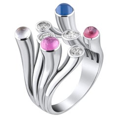 IGI-zertifizierter Statement-Ring mit einem 1,68-Karat-Diamanten und mehrfarbigen Turmalinen, 14K Gold