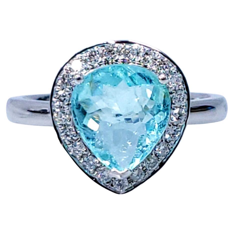 Anillo de oro blanco de 18 quilates con diamantes y paraiba de 1,68 quilates con certificado IGI
