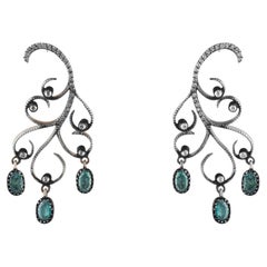 IGI Certified 1.69 Carat Natural Emerald and Diamond Drop Earrings in 8K Gold