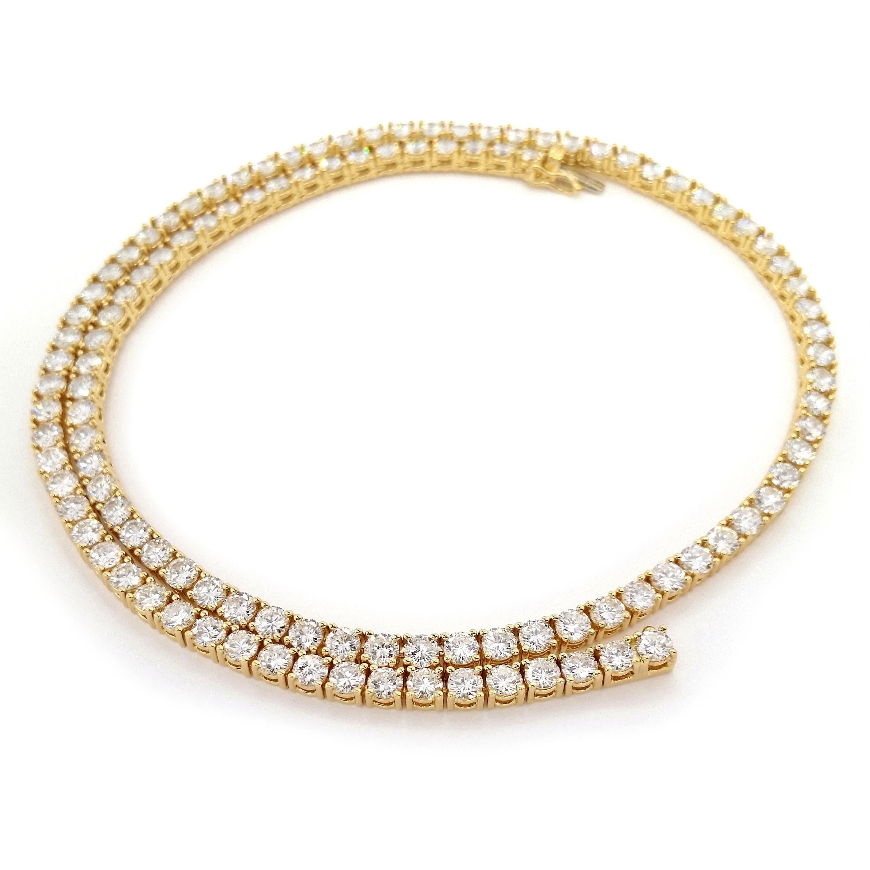 This majestic necklace, from Top Crown Jewelry, is made of 18KT yellow gold and natural round brilliant-cut natural sparkling diamonds, especially for making your life stylish than ever. 
Necklace long is 42cm. 
This jewelry is a unique piece