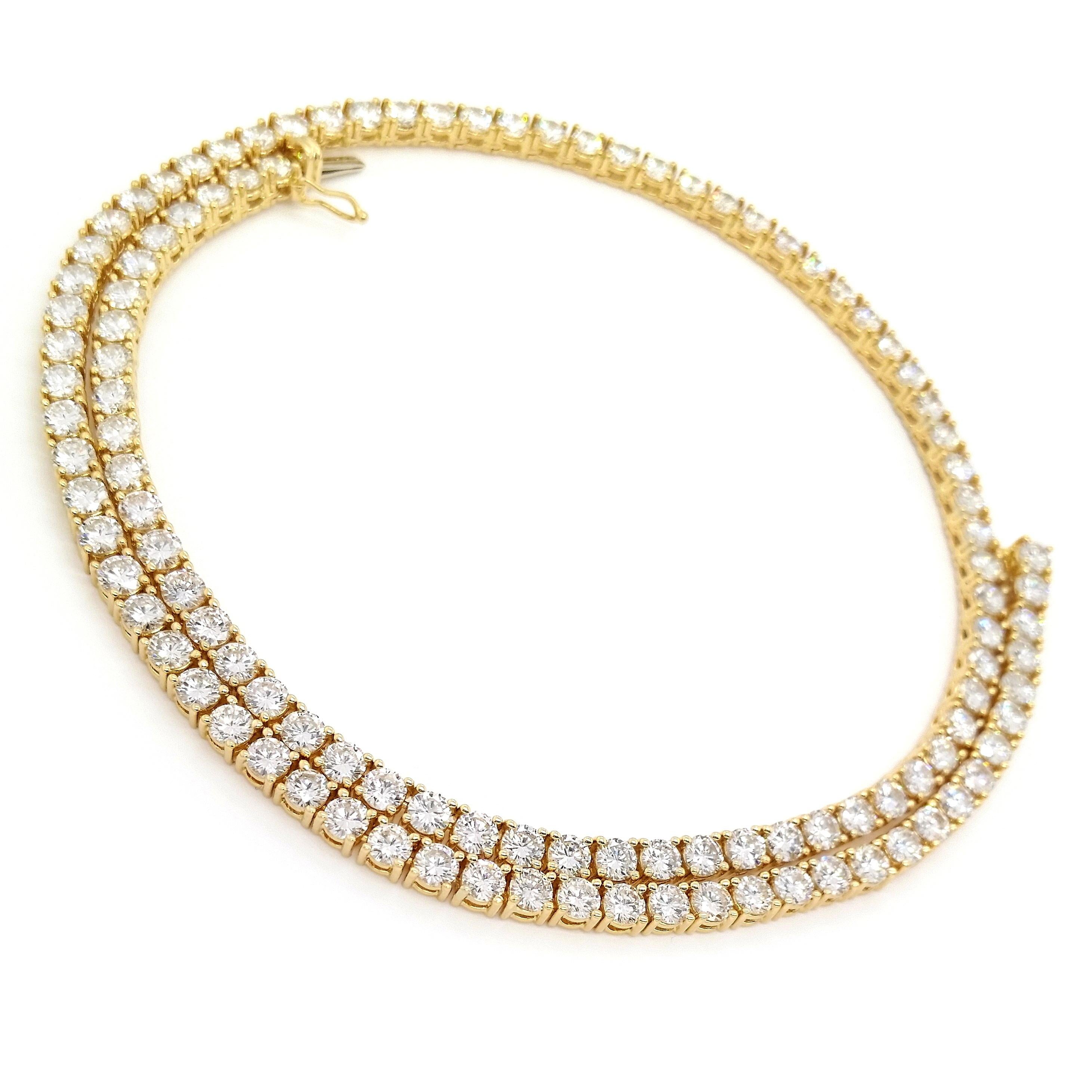 Women's IGI Certified 16.93ct Natural White Diamonds Yellow Gold Necklace