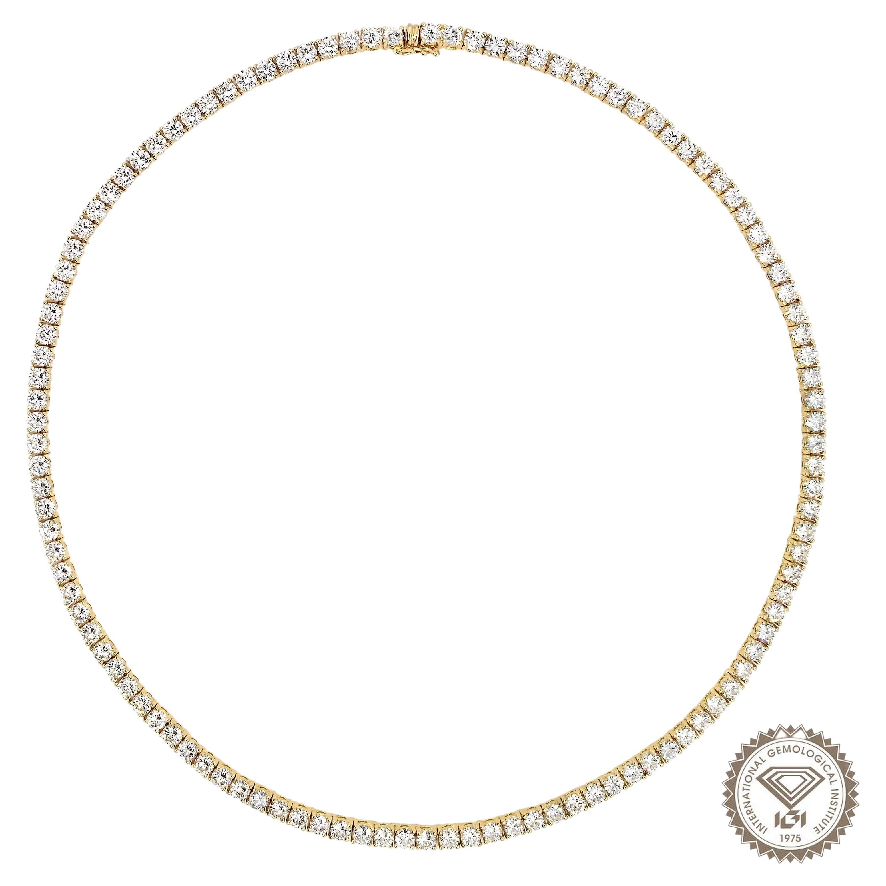 IGI Certified 16.93ct Natural White Diamonds Yellow Gold Necklace
