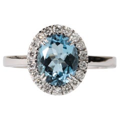IGI zertifiziert 1,6ct Oval Aquamarin & Diamant Halo Verlobungsring - 18k Gold