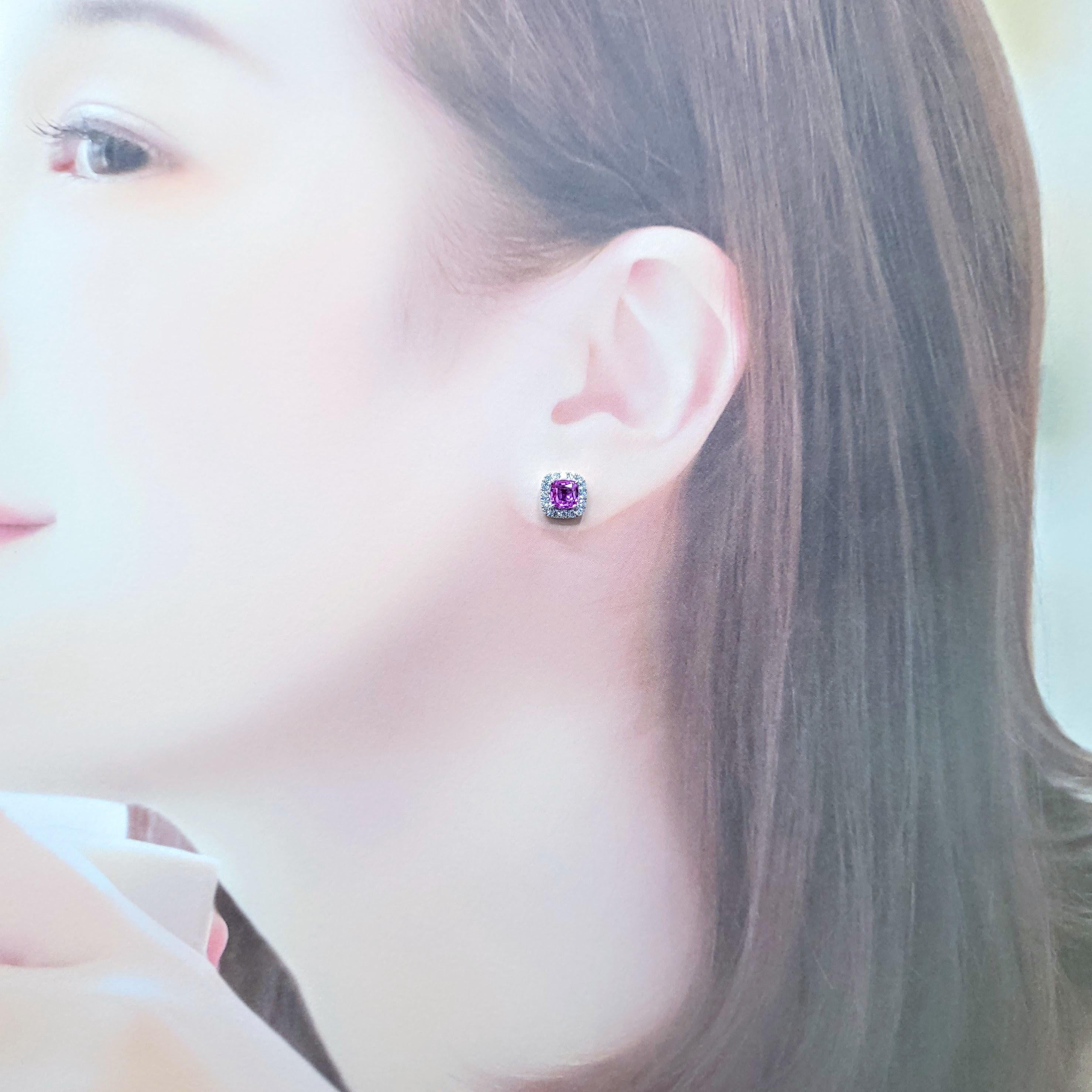 Moderno Orecchini con zaffiro rosa e diamante certificati IGI da 1,70 carati in oro bianco 18 carati in vendita