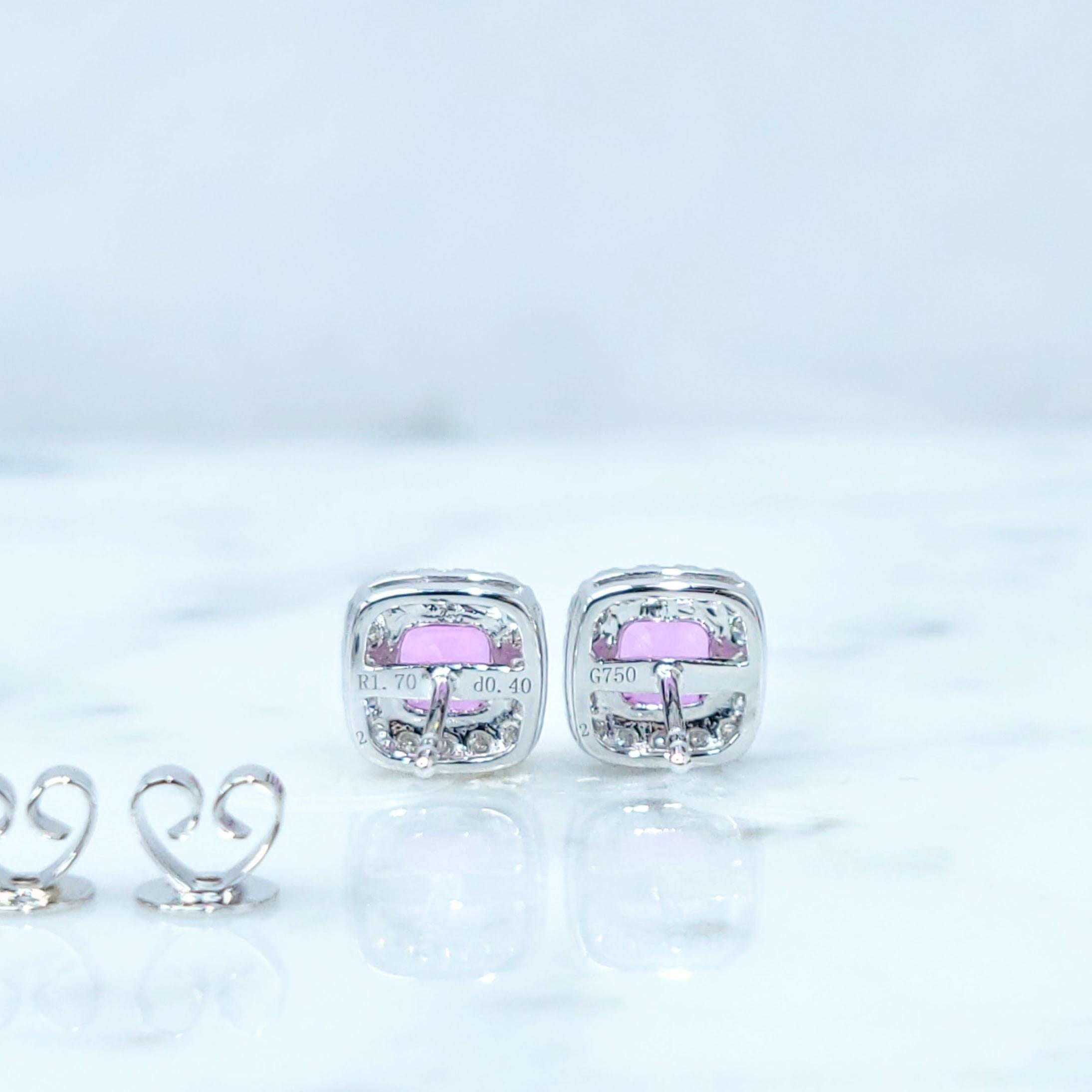 Donna Orecchini con zaffiro rosa e diamante certificati IGI da 1,70 carati in oro bianco 18 carati in vendita