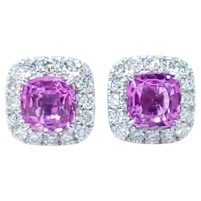 Orecchini con zaffiro rosa e diamante certificati IGI da 1,70 carati in oro bianco 18 carati