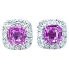 Orecchini con zaffiro rosa e diamante certificati IGI da 1,70 carati in oro bianco 18 carati