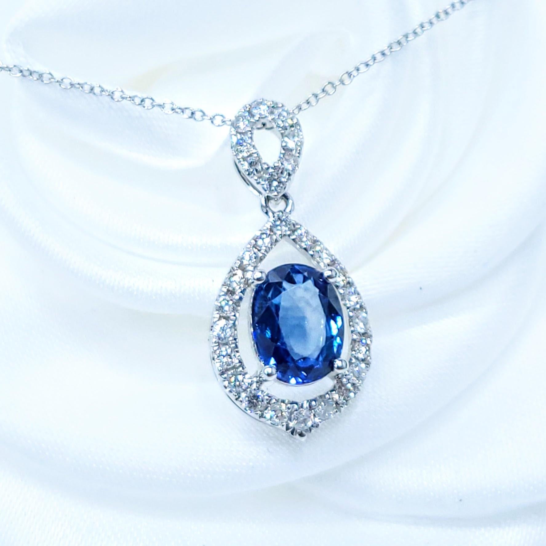 IGI-zertifizierter Anhänger mit 1,73 Karat Saphir und Diamant aus 18 Karat Weißgold im Angebot 4
