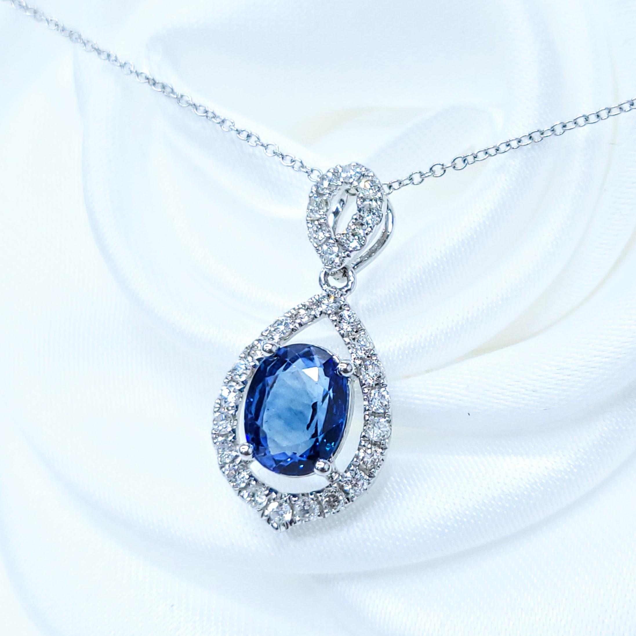 IGI-zertifizierter Anhänger mit 1,73 Karat Saphir und Diamant aus 18 Karat Weißgold im Angebot 5