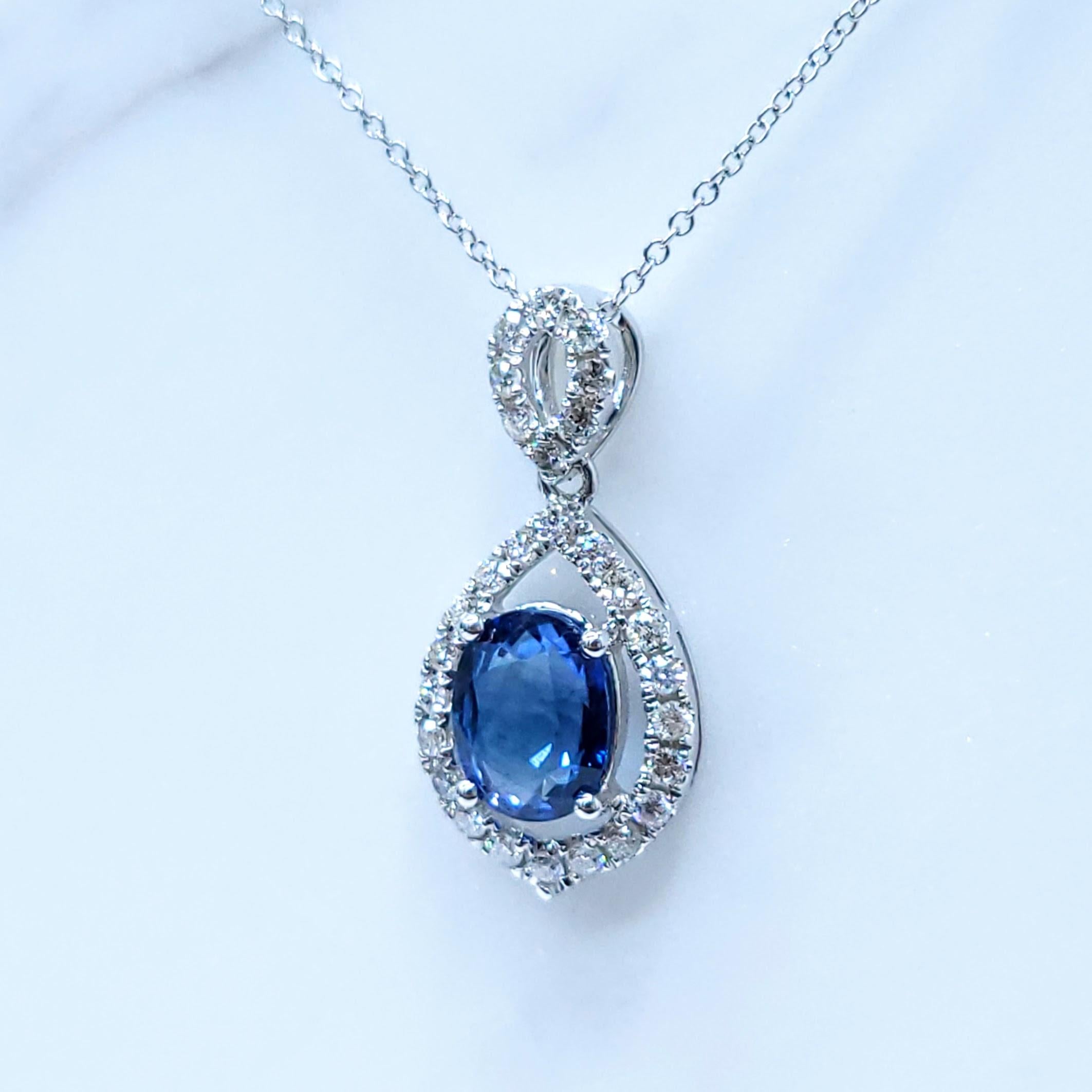 IGI-zertifizierter Anhänger mit 1,73 Karat Saphir und Diamant aus 18 Karat Weißgold im Angebot 1